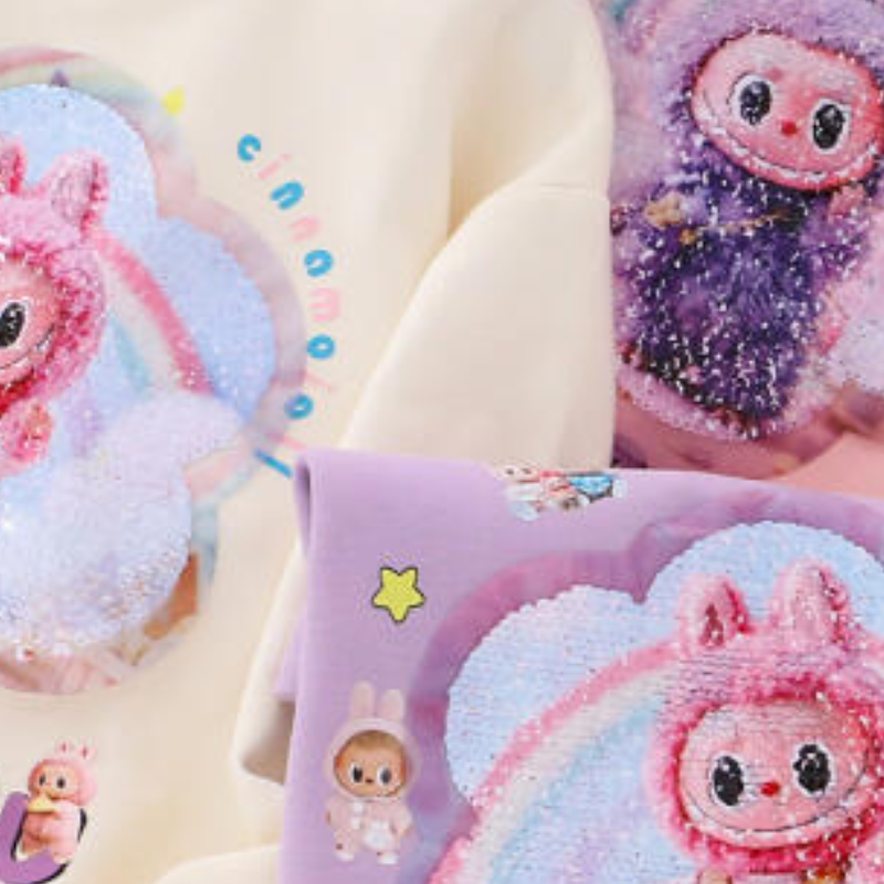 Labubu girls' clothes girls' hoodie children's cotton hoodie round neck pullover girls' cartoon rainbow printed baby clothes comfo