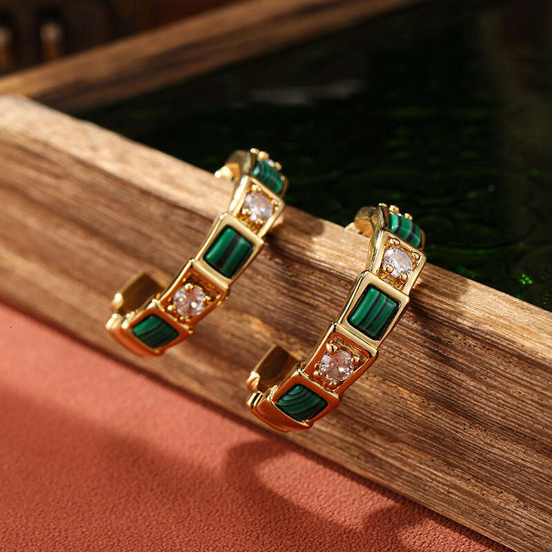 DHpet Fashion Inlaid Malachite C-Shaped Autumn Winter Studs Elegant High-End Niche Light Earrings for Women