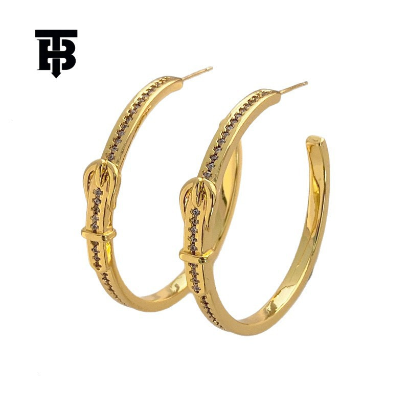 TB BHULAMTE New Fashion High End Design Luxury Belt Appearance Buckle Niche Earrings Super Bright Texture Metal C-shaped Earrings Personalized Women J