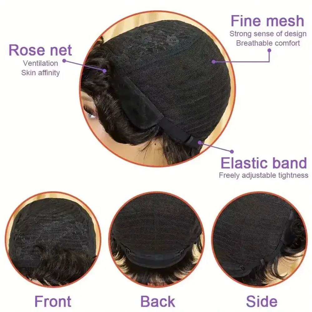 Short Pixie Cut Wig Human Hair Short Bob Wig 100% Human Hair Deep Wave Headband Glueless Wig Full Machine Made Wigs Brazilian Remy Hair For Black Wome