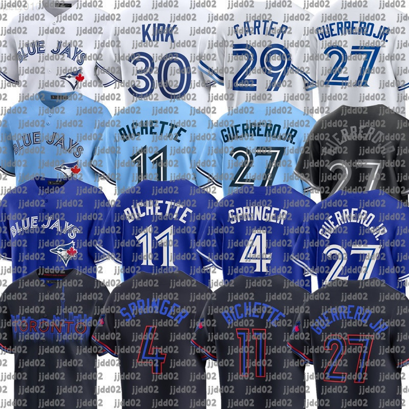 Blue Jays Baseball Jerseys Joe Carter Vladimir Guerrero Jr. Bo Bichette George Springer Kevin Gausman Alejandro Kirk Anthony Santander Daulton Varsho Max Scherzer