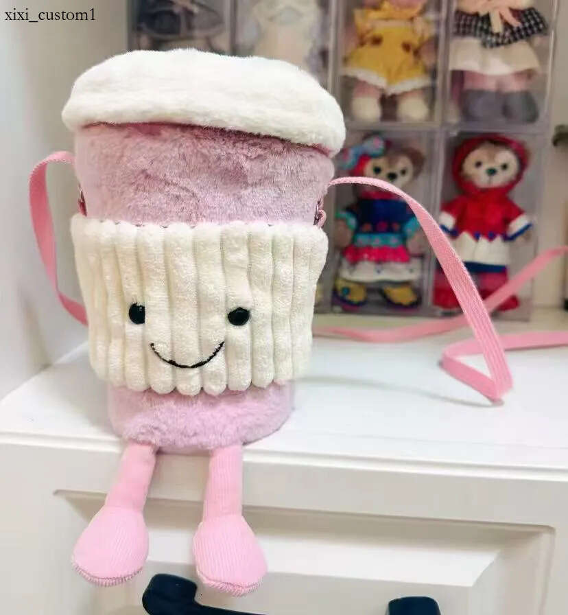 New jelly cat Amuseables Coffee To Go Pink Bag British coffee milk tea crossbody women's plush ins accompanying toy Cup set bag
