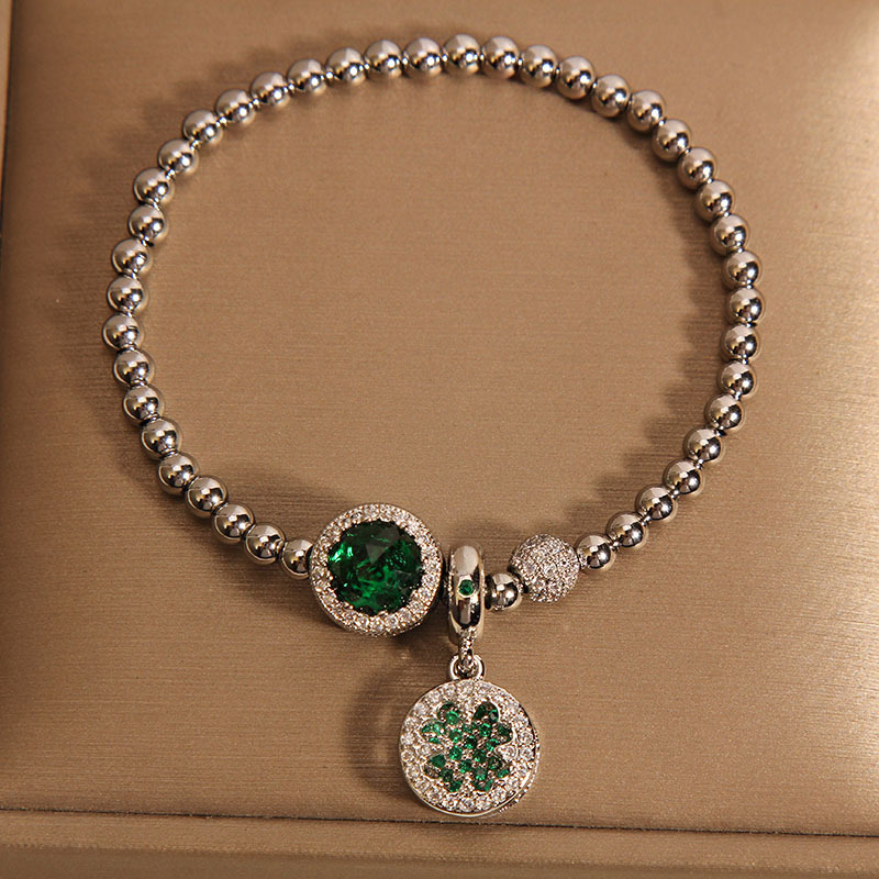 Luxury Brand Designer Jewelry Fashion Style Bracelet For Women, Niche Light Luxury Micro-Inlaid Green Beads Exquisite Bracelet, Gift For Students