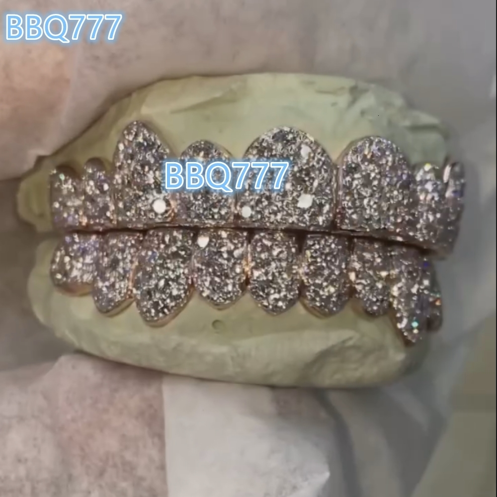 Customized 16 Teeth Iced Out Grillz 14kt White Gold Men Women 925 Silver D VVS Moissanite Grillz