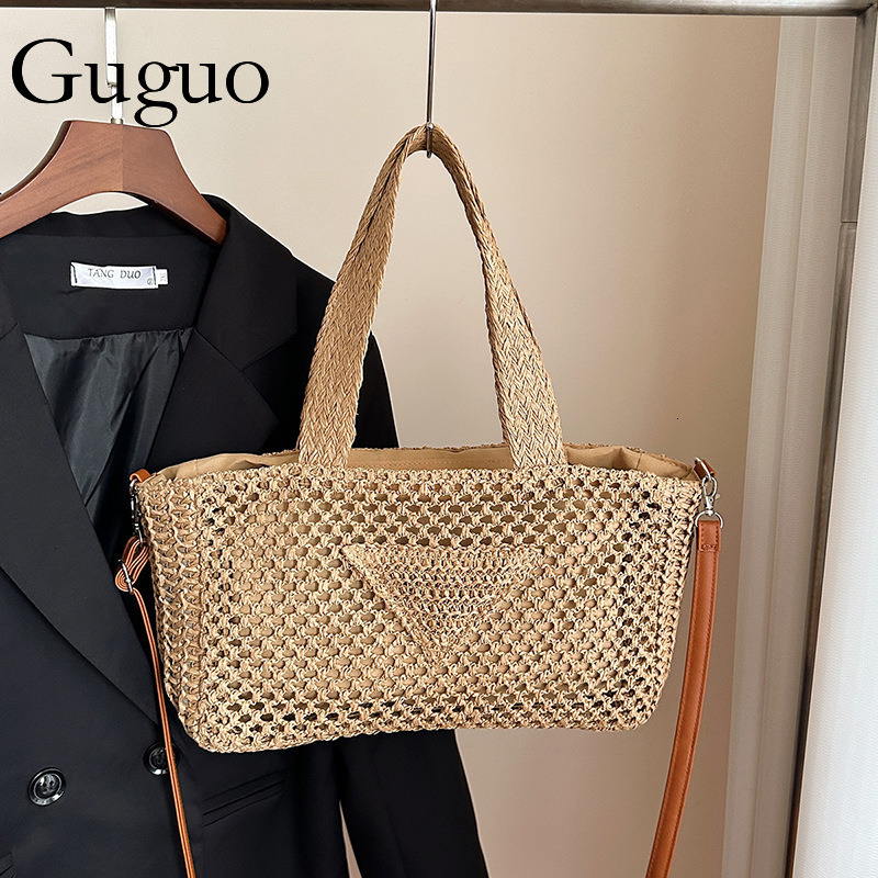 Guguo Free Shipping New High-end Shopping Beach Vacation Woven Large Capacity Handheld Straw Casual Simple Hollow Shoulder Bag Z260124