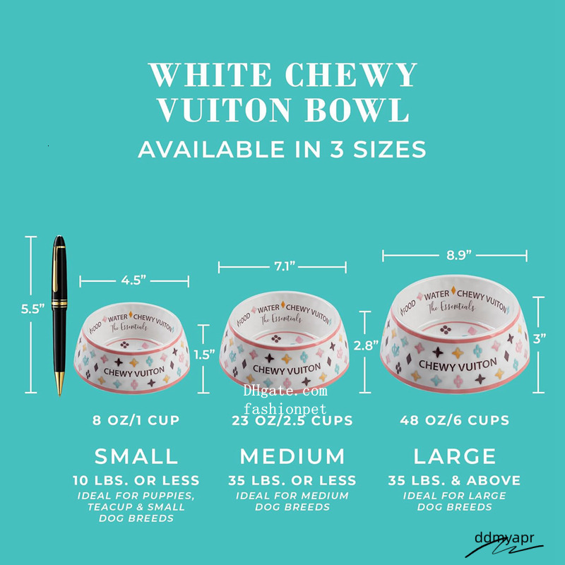Designer Bowls And Placemat, Water Bowls, Grade BPA Free, Non-Skid Bottom Dishwasher Safe, Dog Food Mat Included, White 23Oz J01 Ddmyfeb
