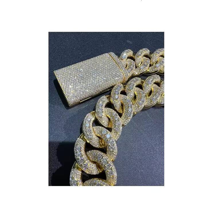 Hot Selling 925 Pure Silver Cuban Rose Gold Necklace High Quality 30mm 24 Inch VVS Moissanite Top Seller