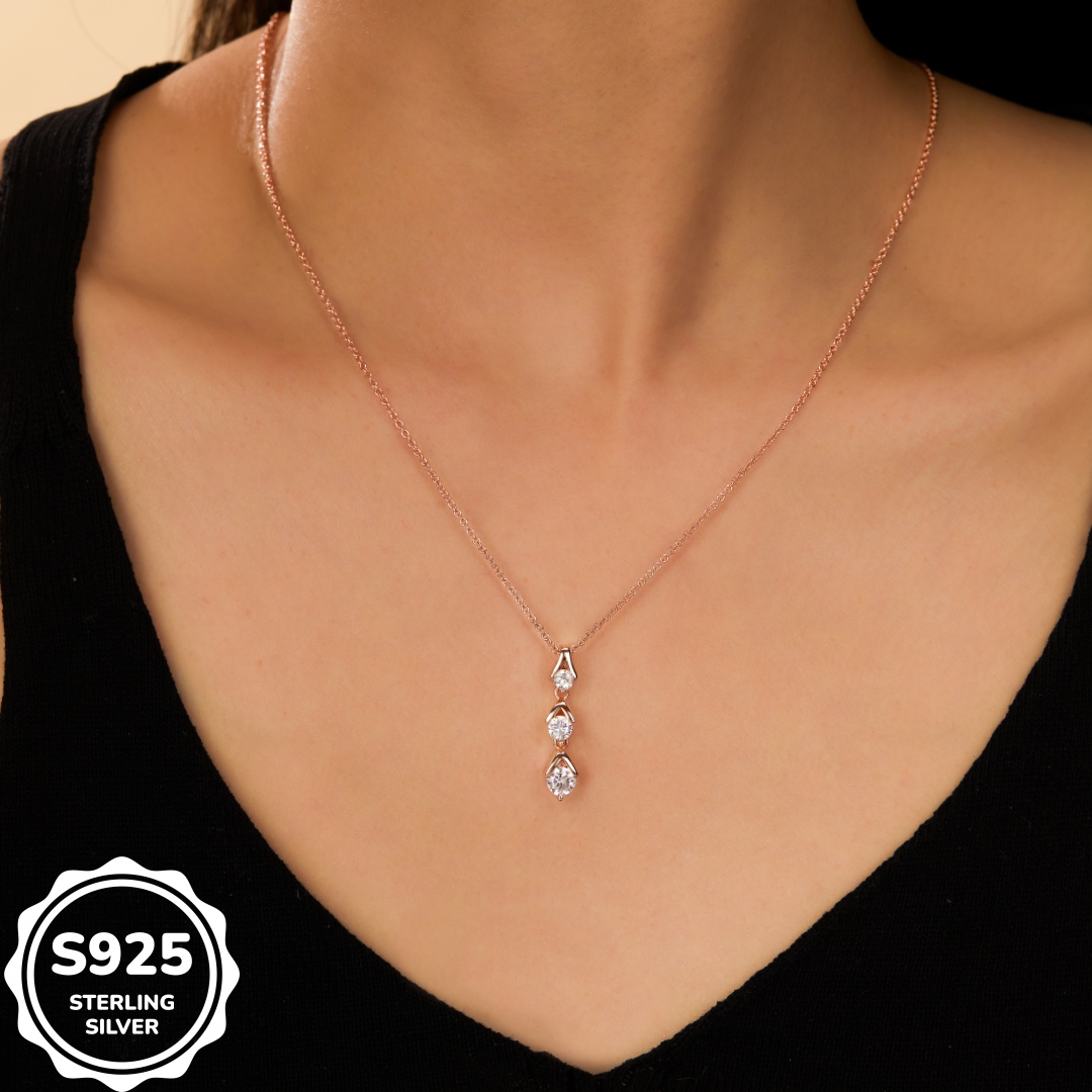 MT Wholesale 925 Sterling Silver Infinity Zircon Stone Necklace for Women's Daily Jewelry - 3 Stone Necklace