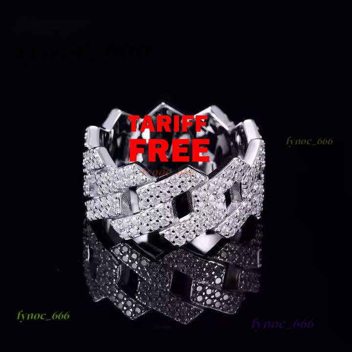 Wholesale Factory Price in Stock Moissanite Jewelry 925 Silver Iced Out 2 Row Diamond Cuban Rings Moissanite Hip Hop Ring