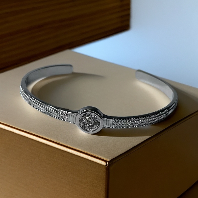 New 925 Sterling Silver Zirconia Inline Starry Sky Open Metal Bracelet niche and high-end geometric diamond bracelet Shiny Party Gift Fashion Women Je - view 7