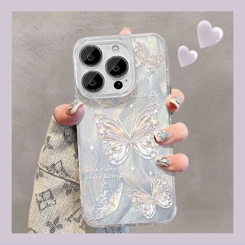 DHgargets Suitable for Apple 15 Pro Max/16 Phone Glitter Butterfly iPhone 14/13 Simple Full Coverage Soft Case Gradient