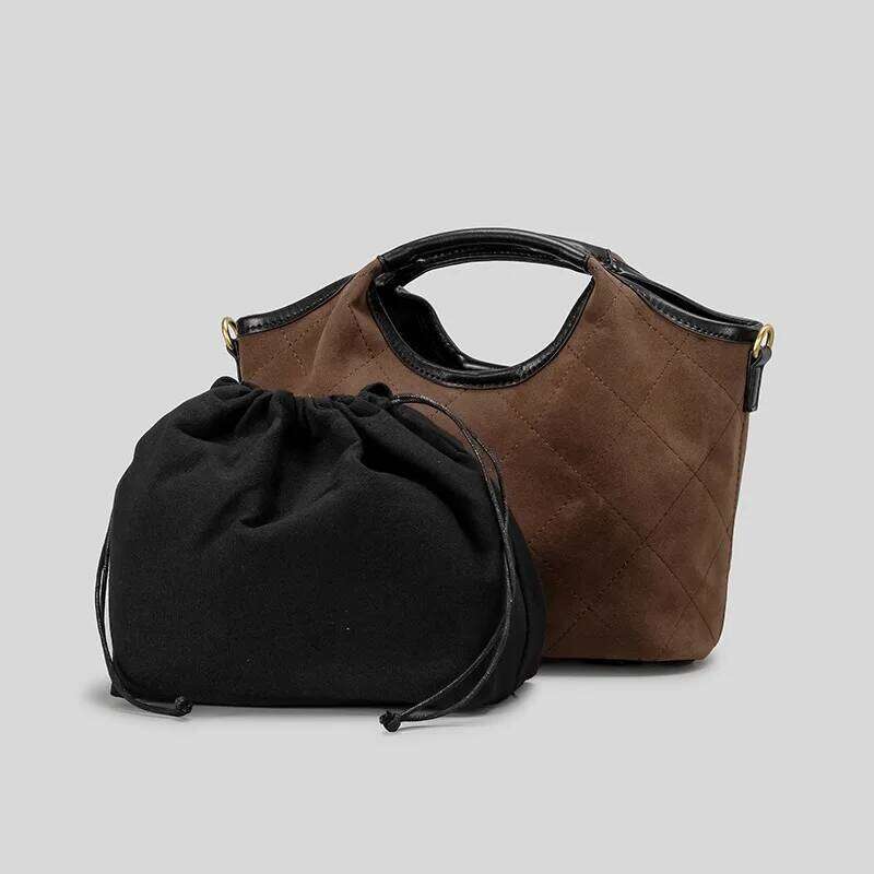 Fashion Lingge Faux Suede Women Handbgas Designer Small Tote Pu Leather Shoulder Crossbody Bags Retro Winter Bag 2025