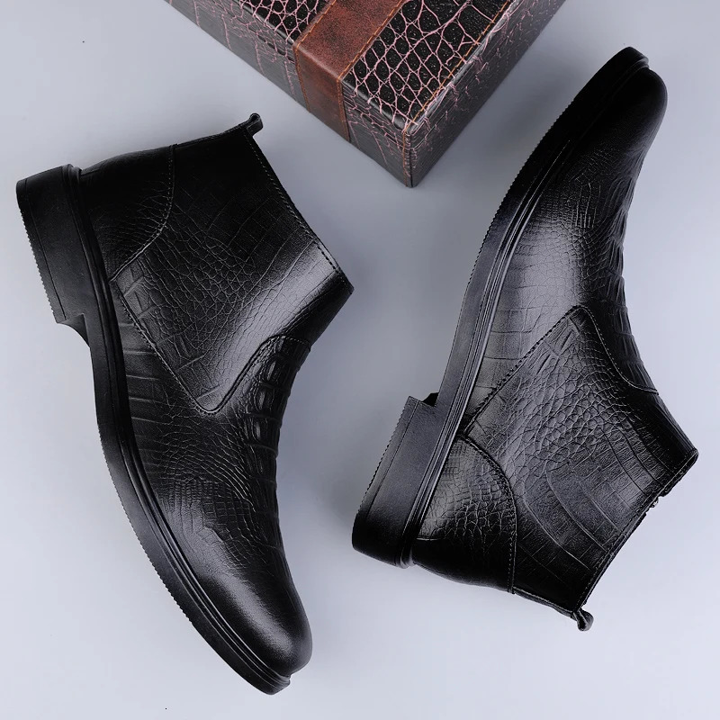 Genuine Leather Men Ankle Boots Casual Shoes Western Cowboy Boots Black Lace Up Wedding Office Dress Boots Men Business Shoes 250906