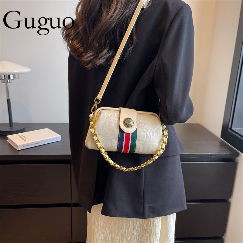 Guguo Free Shipping New High-end Shopping Women's Striped European And American Retro Classic Chain Underarm Shoulder Crossbody Bag Trend Z260124