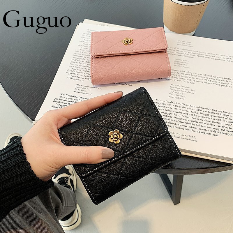 Guguo Free Shipping New Designer Shopping Bag Niche Design High-end Small Diamond Pattern Wallet Multi-card Slot Coin Purse For Women