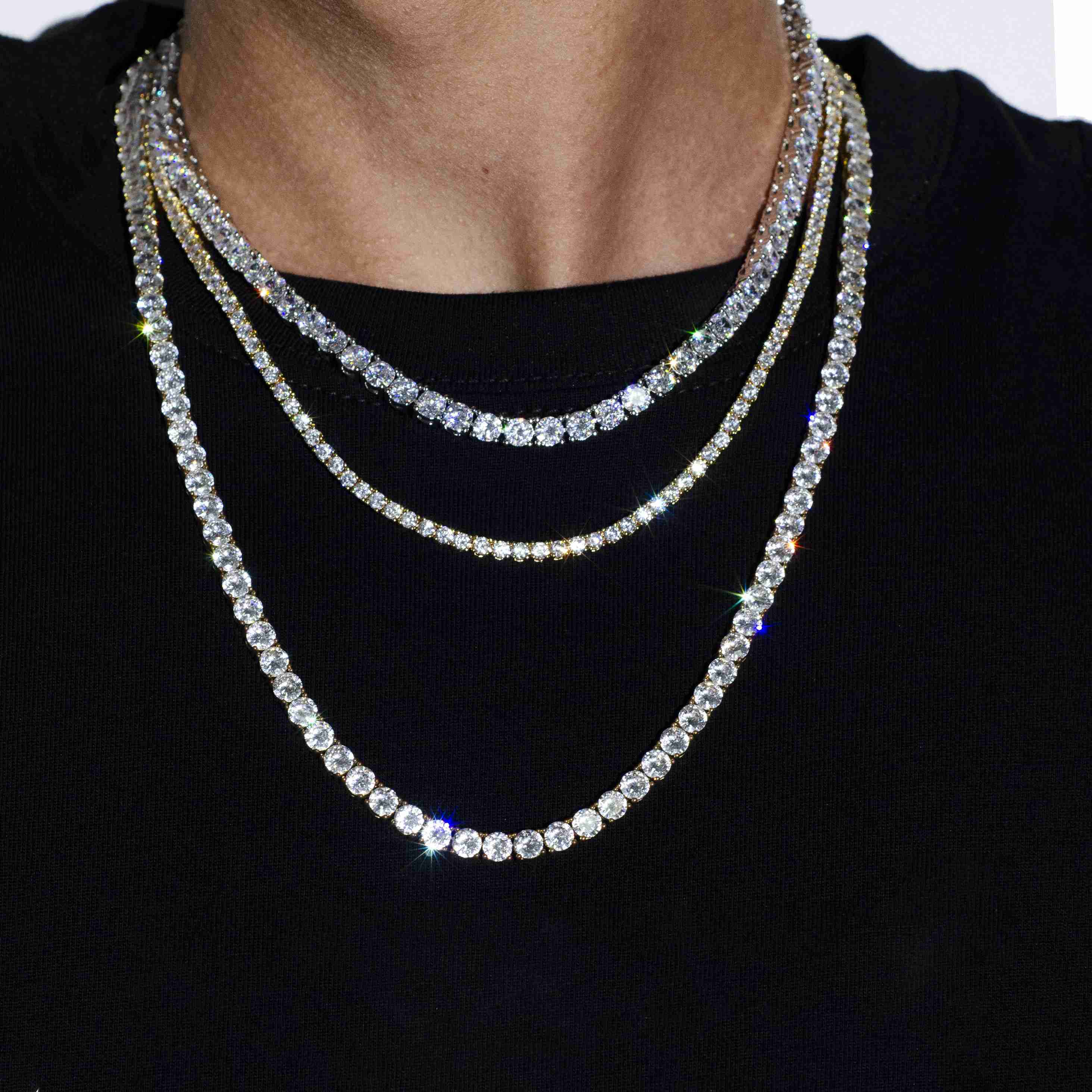 Hip Hop Style Moissanite Tennis Chain Bracelet Necklace in VVS Quality with 3MM Round Brilliant Cut Diamonds