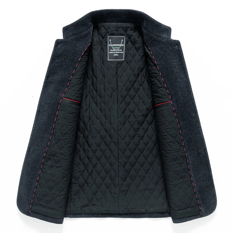 Mens Woolen Stand Collar Mens Jacket Suit Autumn Winter Wool Blend Coats Male Casual Wool Coat 250906