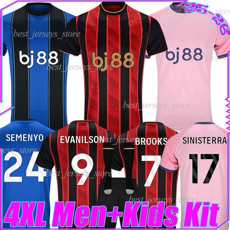 4XL 25/26 BournemouthS The Cherries SEMENYO soccer jerseys EVANILSON TAVERNIER BROOKS KROUPI ADAMS SCOTT ADLI CHRISTIE men kids kits socks sets football shirts
