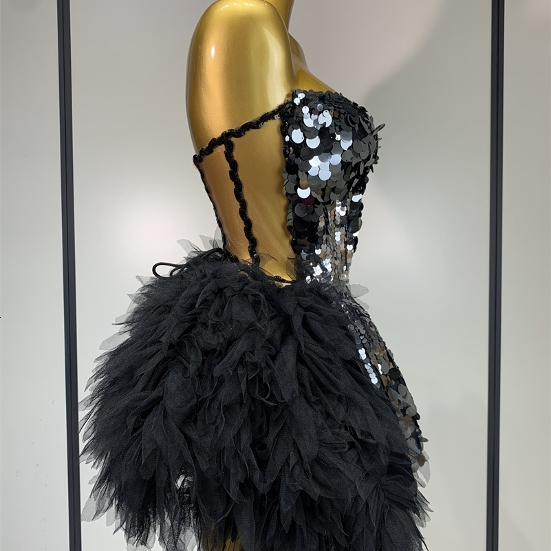 Sparkly Black Sequins Two Pieces Set for Women Party Evening Prom Celebrate Birthday Po Shoot Dress Nightclub Dance Costume 250906