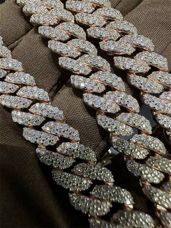 Merchant Direct Sales Vvs Moissanite 925 Pure Silver Plated With 18k Rose Gold Curling Iron Cuban Chain 10mm22 Inches