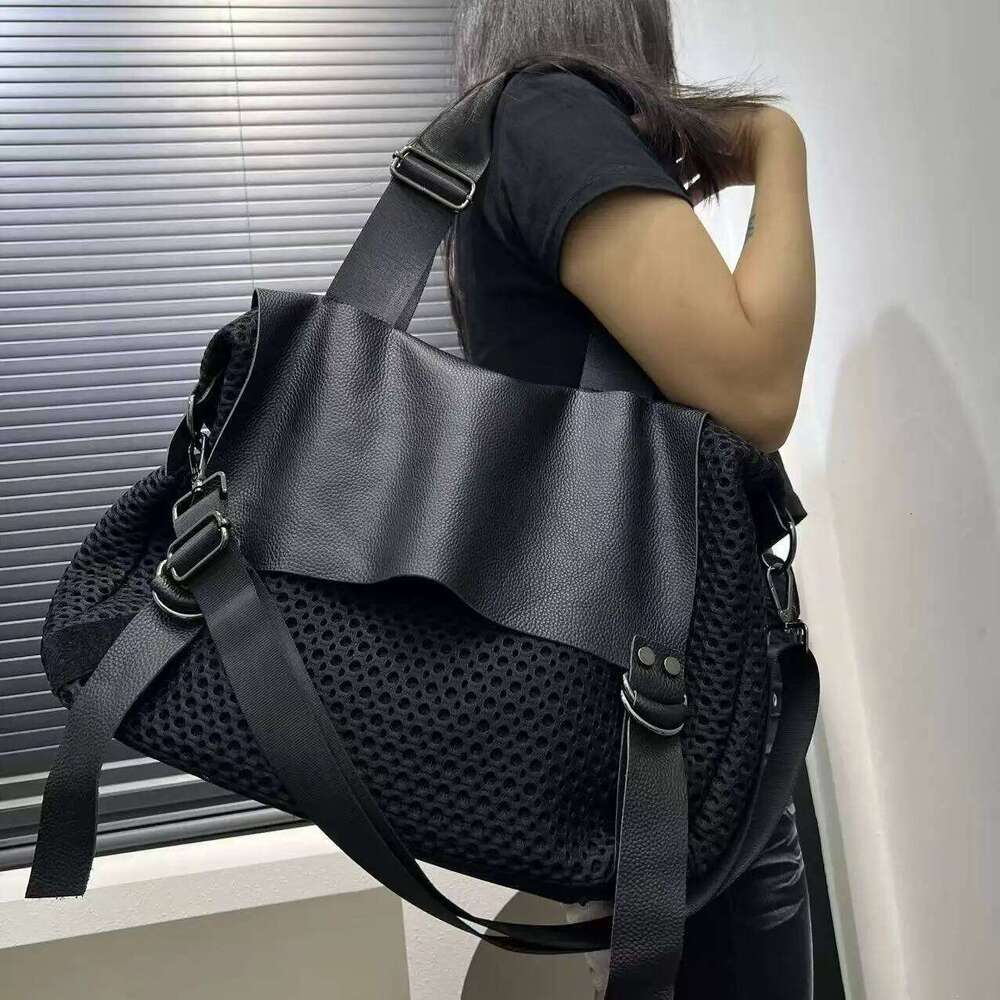 Ladies' Fashionable Retro Mesh Tote With Large Capacity And Personalized Splicing, Single Shoulder Diagonal Cross Bag