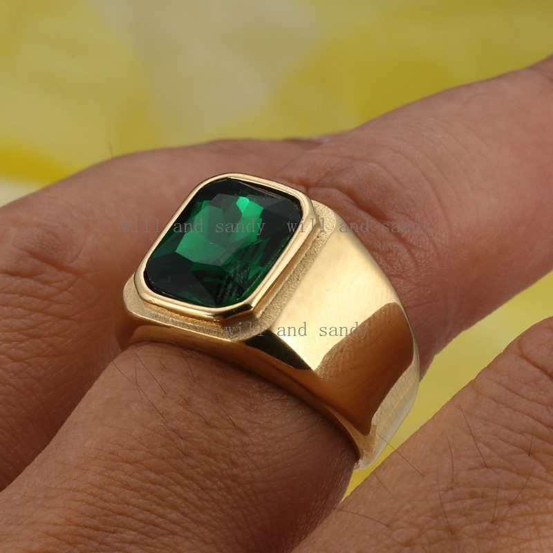 Gemstone Ring Luxury Signet Rings Non Tarnish Plated 18k Gold Stainless Steel Waterproof Emerald Rings Wedding Band for Men Designer Jewelry Gift for 