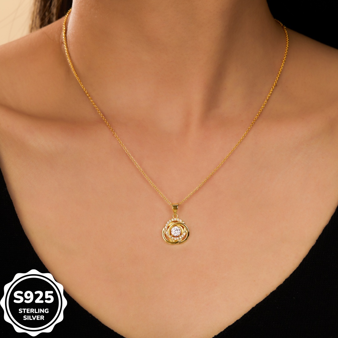 MT 925 Sterling Silver Fashionable CZ Necklace for Women - Circle Windmill Pendant Heart Necklace, Dropshipping Available, Fast & Free Shipping