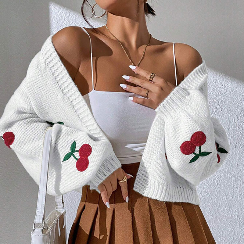 Designer Clothing Women's Cherry Knitted Sweater Jacket