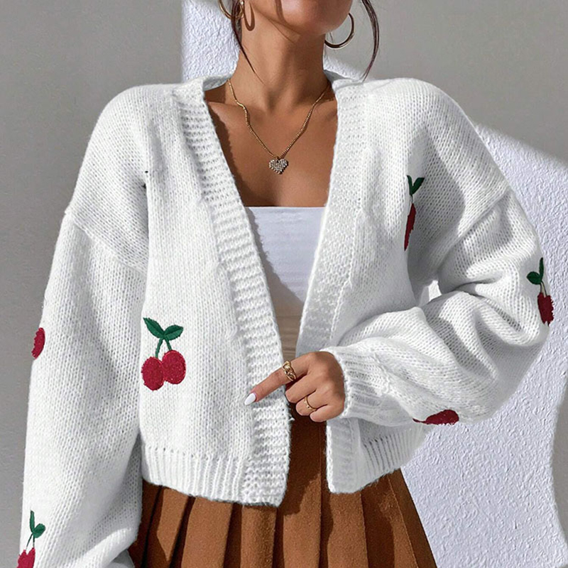 Designer Clothing Women's Cherry Knitted Sweater Jacket