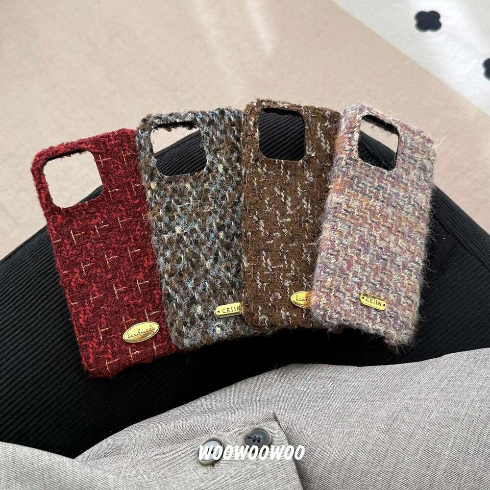 DHgargets Autumn Winter High-End Light Luxury Chanel Style Woven Gold Thread Plush Phone Case Compatible with iPhone Max Apple 15 New 14 Fashionable 1