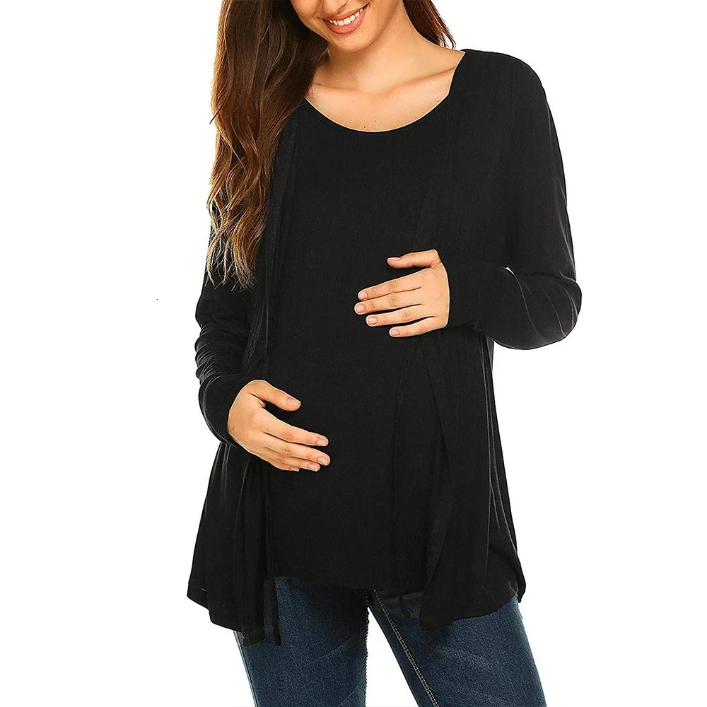 Women Maternity Clothes Long Sleeve Double Layer Nursing Tops Tshirt Breastfeeding Pregnancy Clothes Gestante Roupas 250906