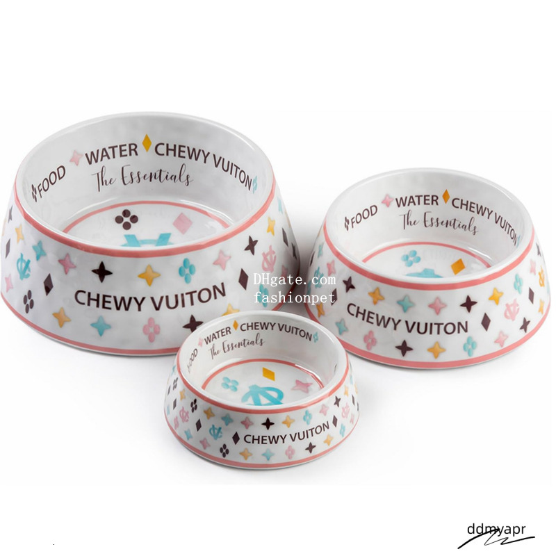 Designer Bowls And Placemat, Water Bowls, Grade BPA Free, Non-Skid Bottom Dishwasher Safe, Dog Food Mat Included, White 23Oz J01 Ddmyfeb