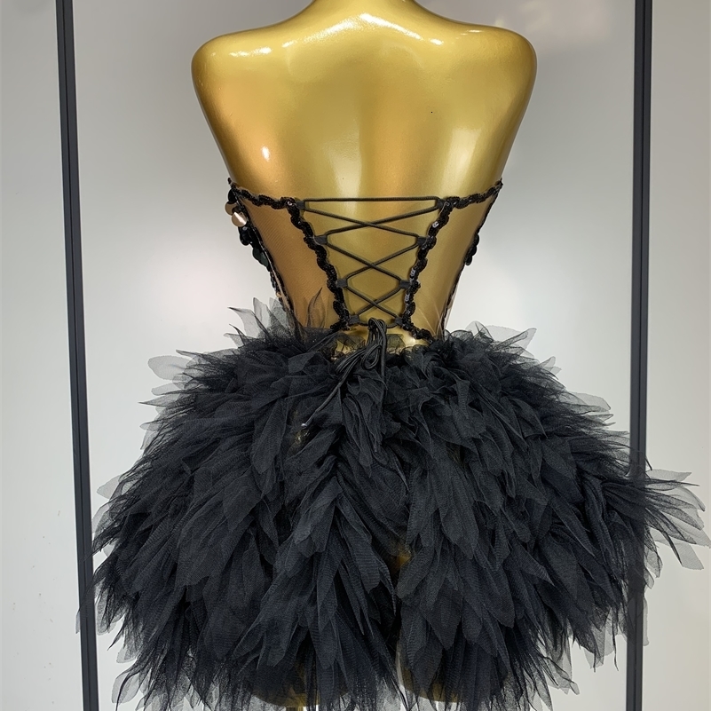 Sparkly Black Sequins Two Pieces Set for Women Party Evening Prom Celebrate Birthday Po Shoot Dress Nightclub Dance Costume 250906