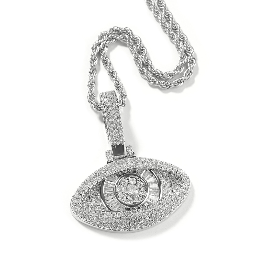 Luxury Brand Designer Jewelry European And American Hip-Hop Full Diamond Eye Pendant Necklace Fashion Trend Cool Copper Inlaid Zircon Silver Men'