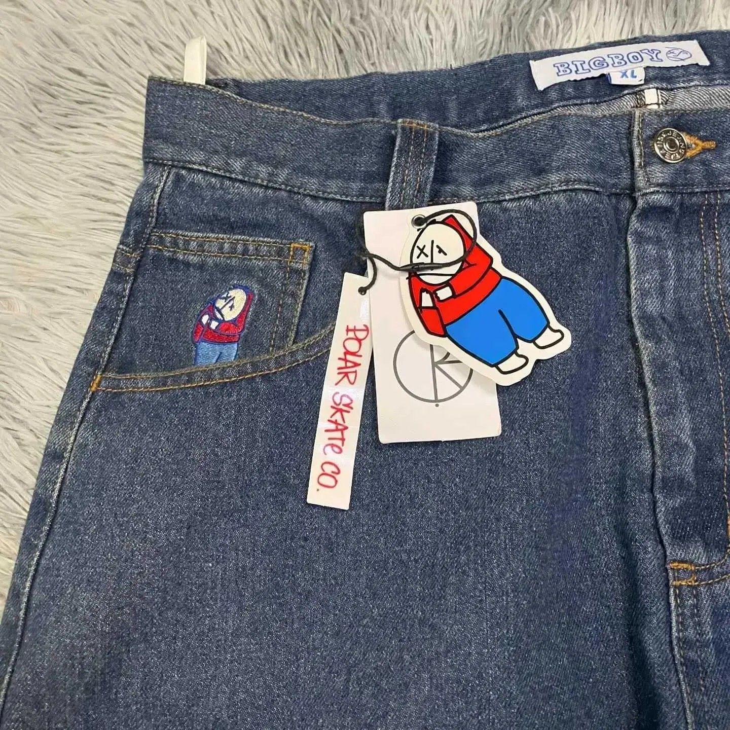 jncos Jeans Mens Jeans jnco jeans Y2K Pants Mens Hip Hop Embroidered Retro Blue Baggy Haruku Gothic High Waist Wide Leg Trousers Streetwear