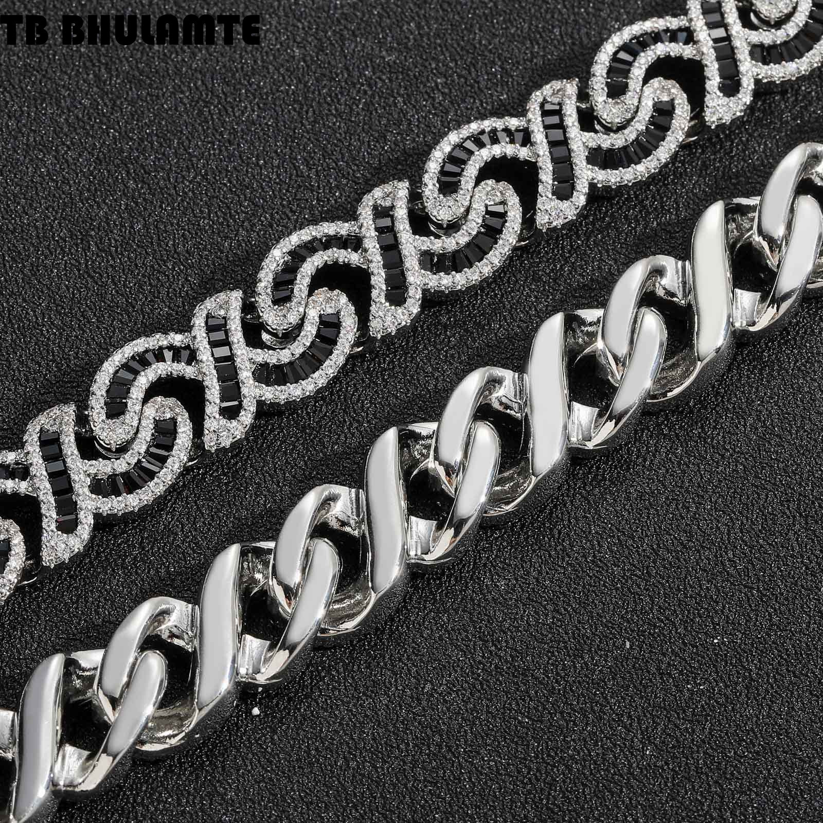 European Designer Fashion Popular And Luxury bag American 12mm 8-shape Bracelet Cuban Bracelet Black Cubic Zirconia Necklace Rap Men's Trendy One