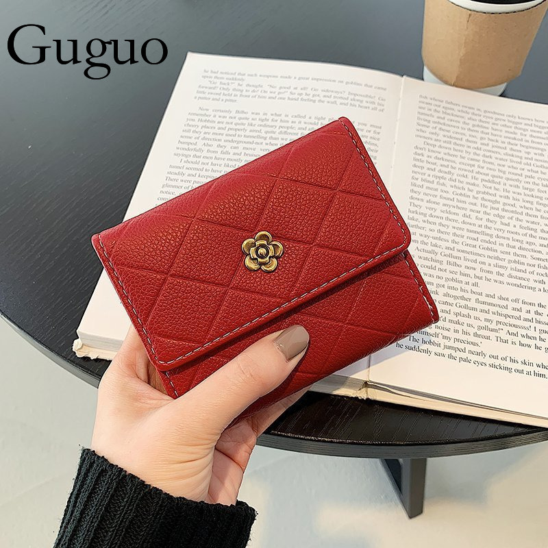 Guguo Free Shipping New Designer Shopping Bag Niche Design High-end Small Diamond Pattern Wallet Multi-card Slot Coin Purse For Women