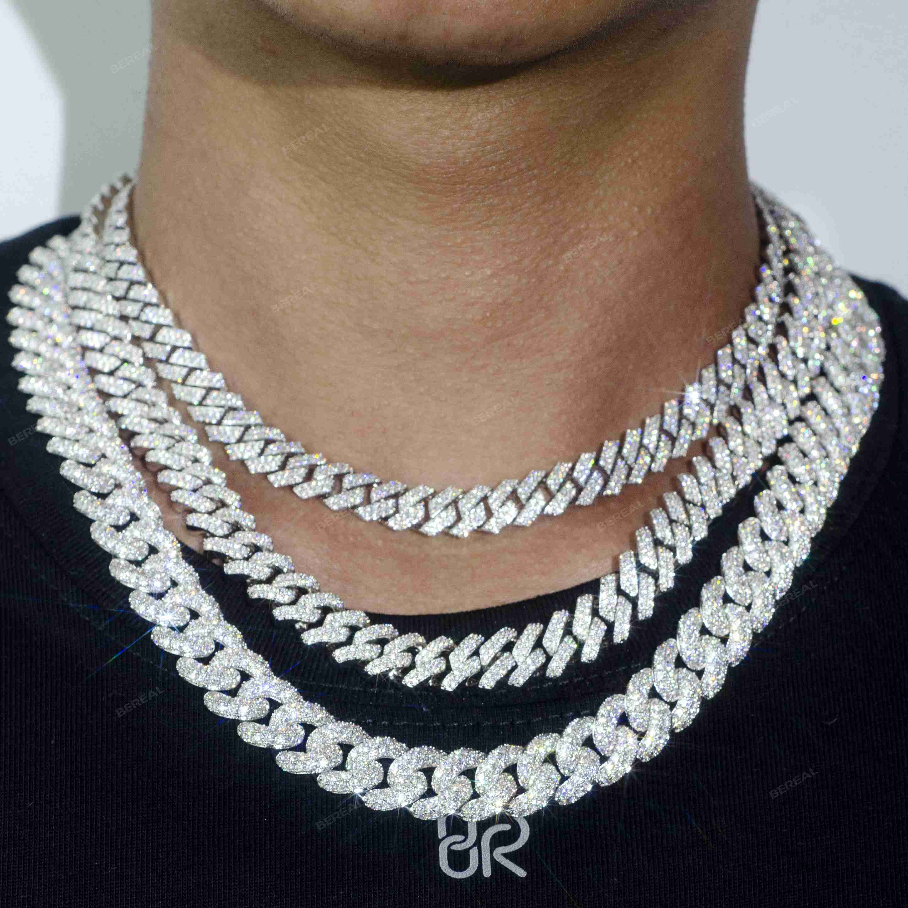 New Design 14MM Moissanite Cuban Necklace Vvs Ice Out Round Brilliant Cut Diamond 925 Silver Fine Cuban Link Chain Jewelry