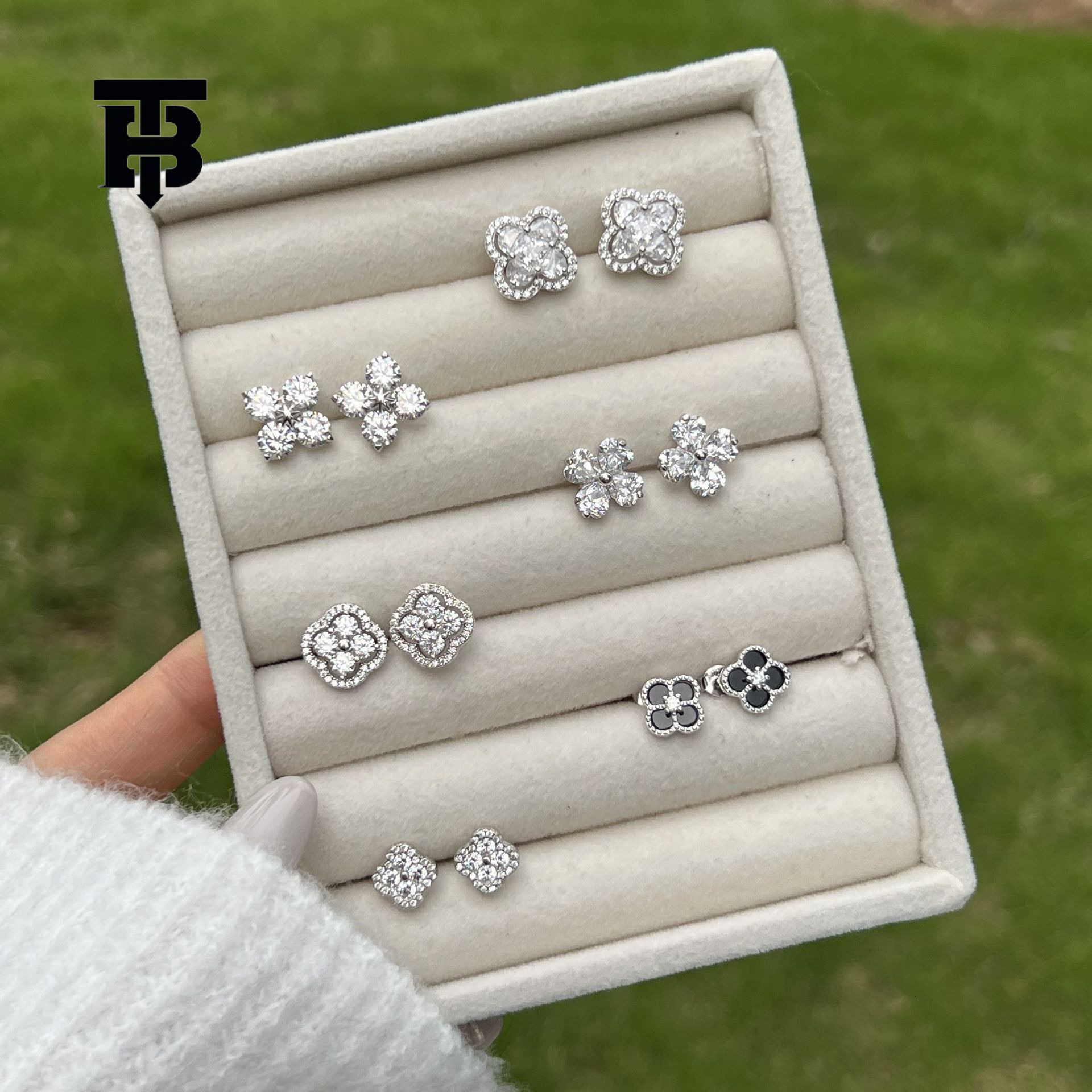 TB BHULAMTE Designer Women's Luxury S925 Pure Silver Clover Earrings Inlaid With Zircon Japanese Fashion Jewelry Trendy Versatile Accessories