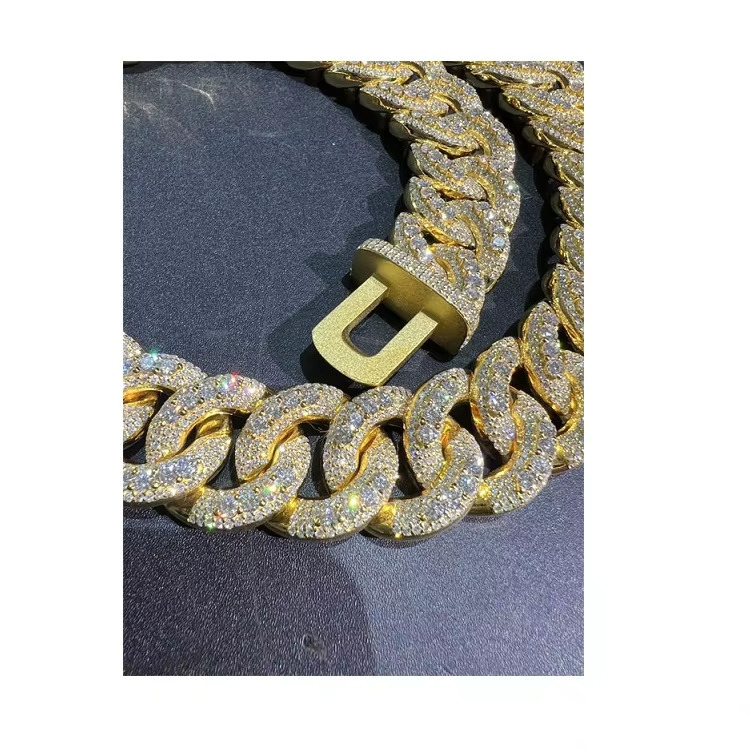 Hot Selling 925 Pure Silver Cuban Rose Gold Necklace High Quality 30mm 24 Inch VVS Moissanite Top Seller