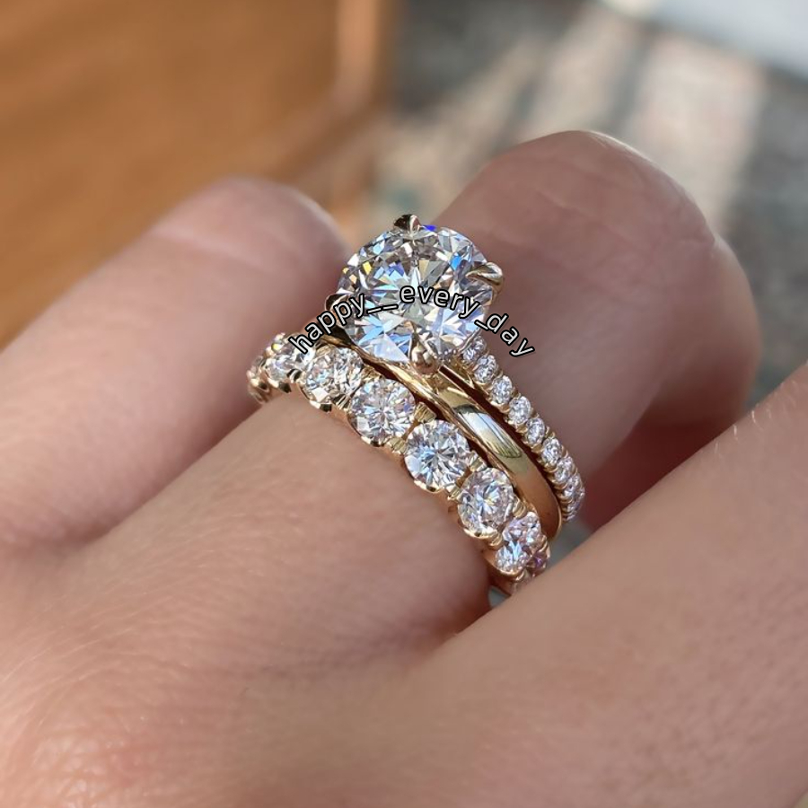 Customizable 18K Gold Plated Wedding Ring Set Modern Trendy Inlay Zircon Rings Jewelry Women Fashion Rings