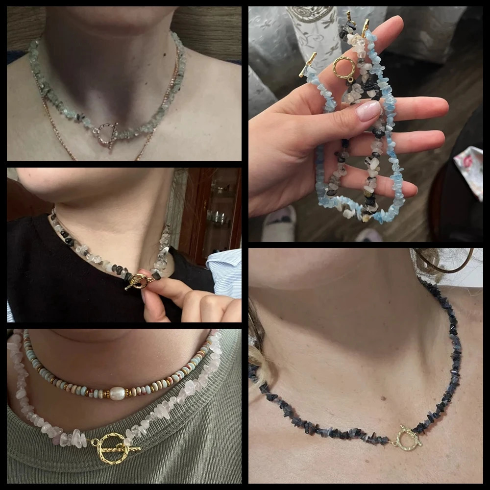 Fashion Summer Stone Choker Necklace Natural Irregular Aquamarine Quartzs Apatite Gravel Beads Necklaces For Women Jewelry Gift 250906