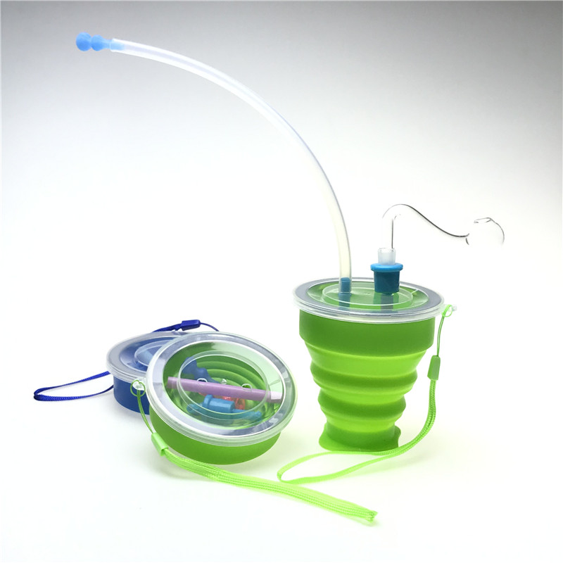 Goodsstore Glass Oil Burner Bong Colorful Fold Silicone Smoking Pipe 1.2 to 3.5 Inch Clear Straw Tube Filter Tips 2 Pcs Oil Burner Pipe