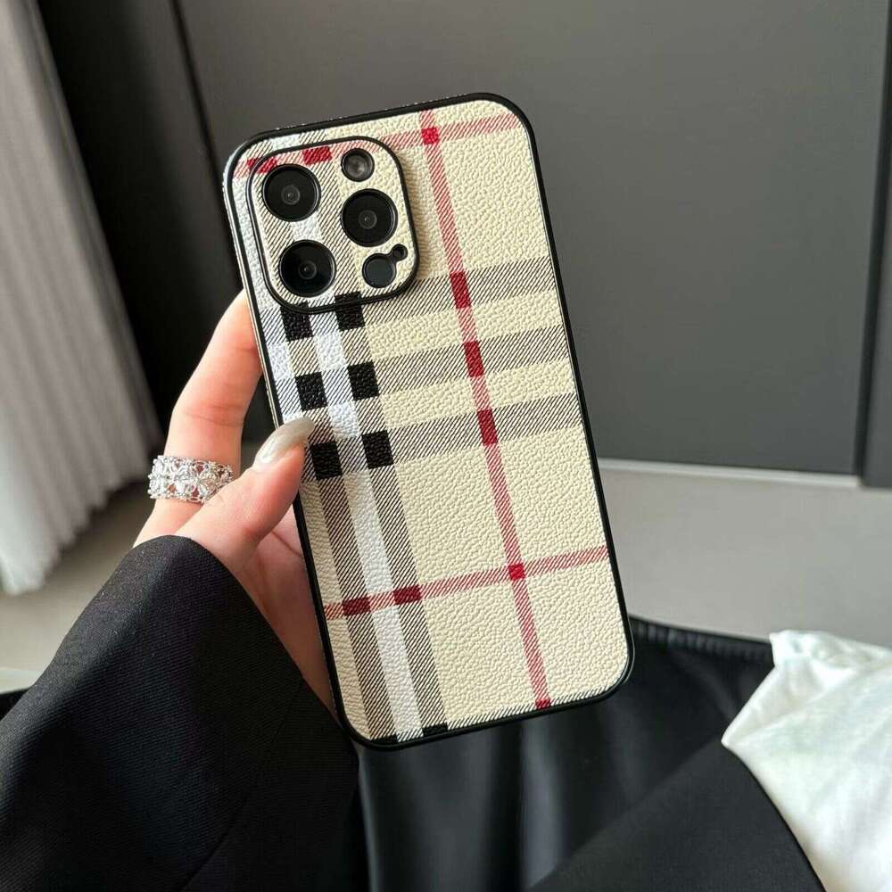 DHgargets Compatible with Apple 16 Pro MAX Phone Case 15/14 Striped Plaid 13 Niche High-end 12 Side Sticker Leather