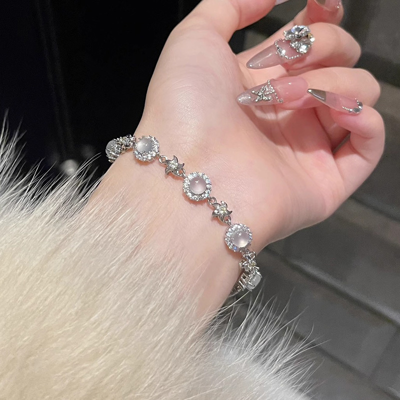Micro Pave Zircon Round Chalcedony Flower Bracelet Light High-end Fashion Versatile Niche Design Elegant Women's Jewelry - view 5
