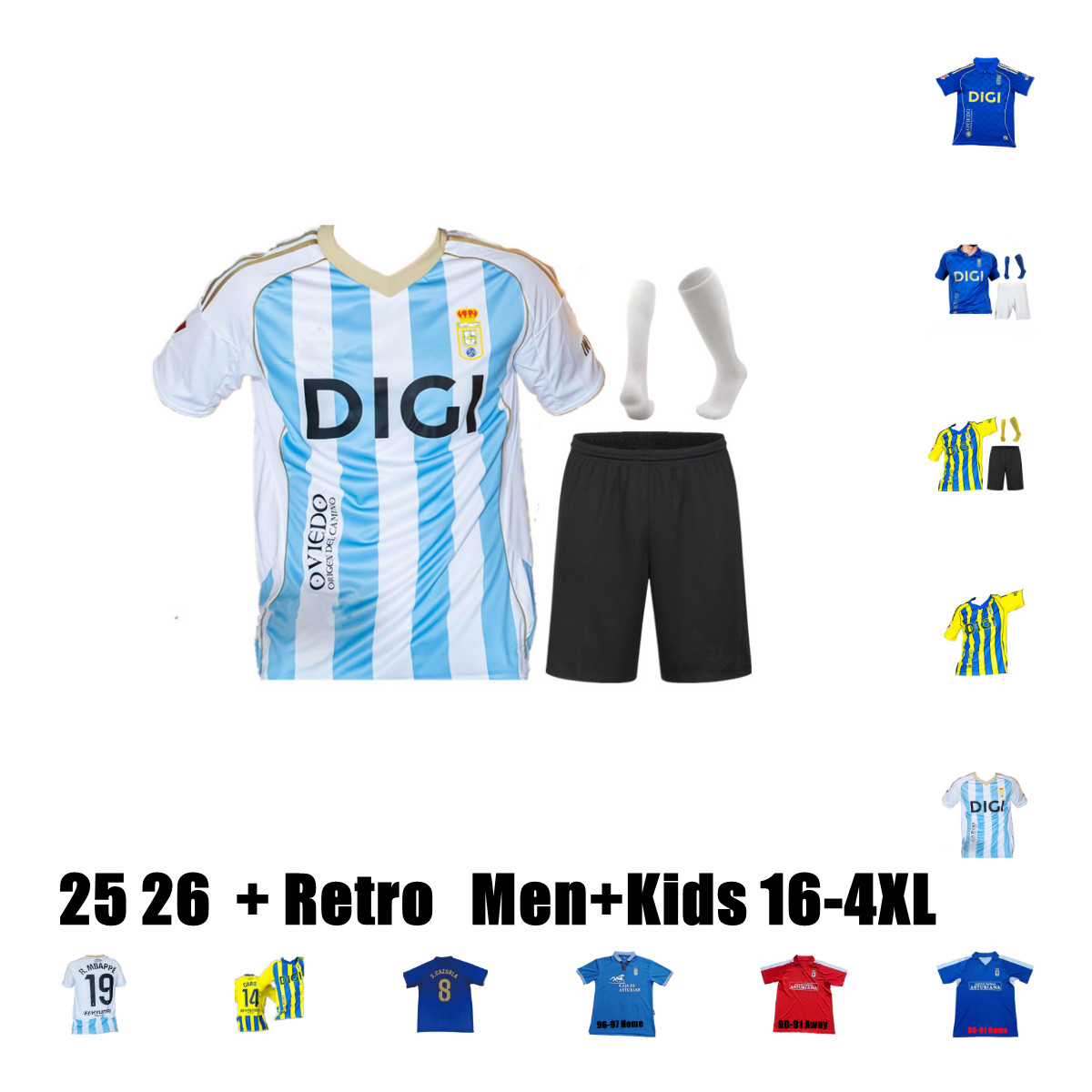 25 26 Real Oviedo Soccer Jersey JIMMY S. CAZORLA BORJA CAMARASA Camisetas de foot HUGO ALEMAO SEOANE SEBAS MOYANO PAULINO ROMARIO retro 90 91 3rd Men Kids Football Shirt