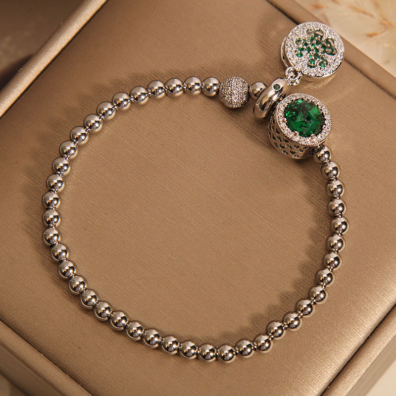Luxury Brand Designer Jewelry Fashion Style Bracelet For Women, Niche Light Luxury Micro-Inlaid Green Beads Exquisite Bracelet, Gift For Students