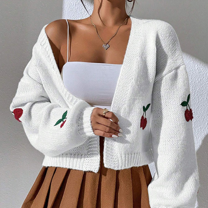 Designer Clothing Women's Cherry Knitted Sweater Jacket