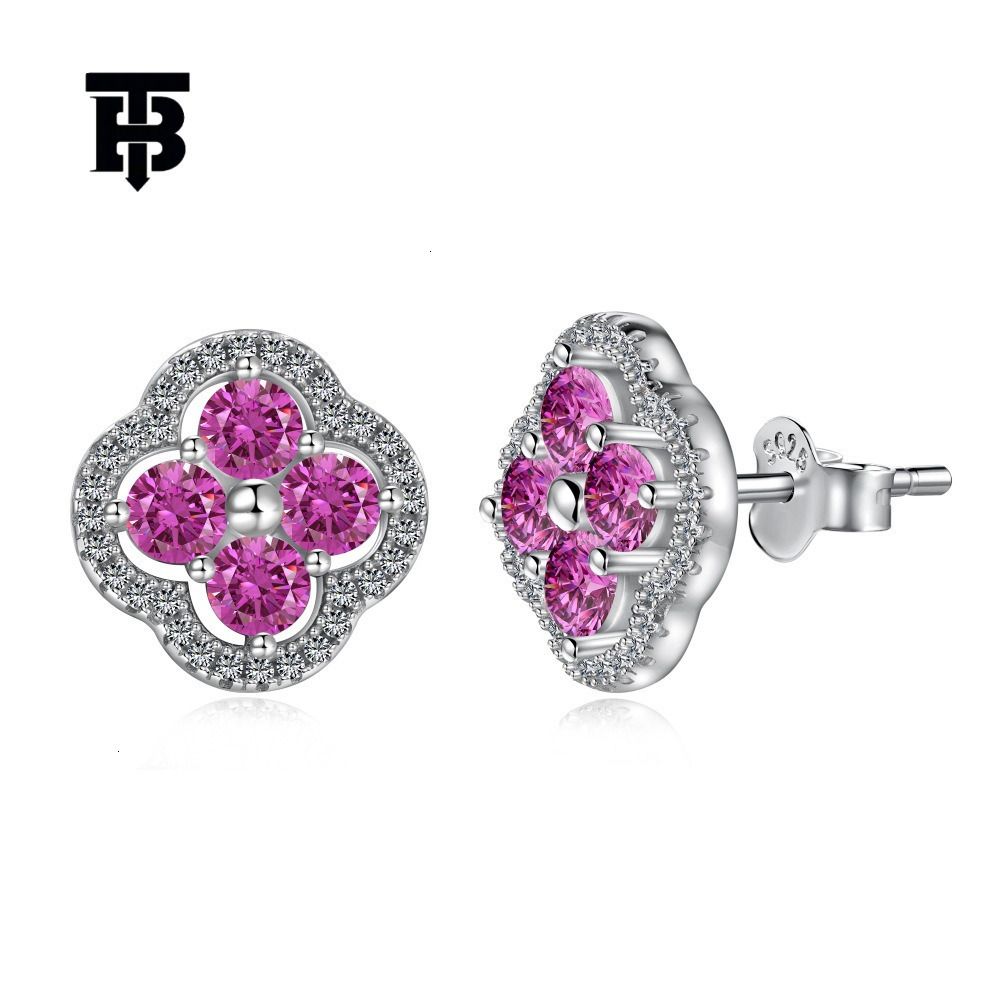 TB BHULAMTE Designer Women's Luxury S925 Pure Silver Clover Earrings Inlaid With Zircon Japanese Fashion Jewelry Trendy Versatile Accessories