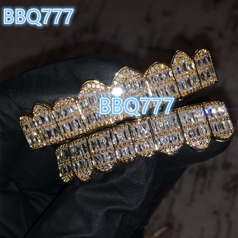 18K Gold-Plated 925 Sterling Silver Hip Hop Teeth Grillz Trendy Body Jewelry With Moissanite Diamond Stone for Anniversaries